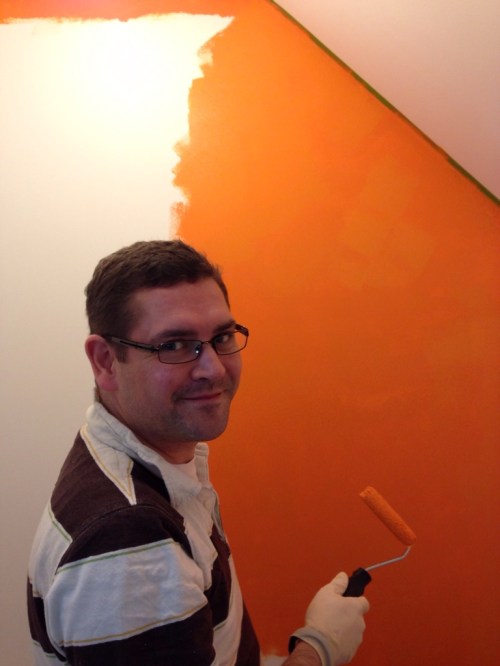 Me getting stuck into the orange wall