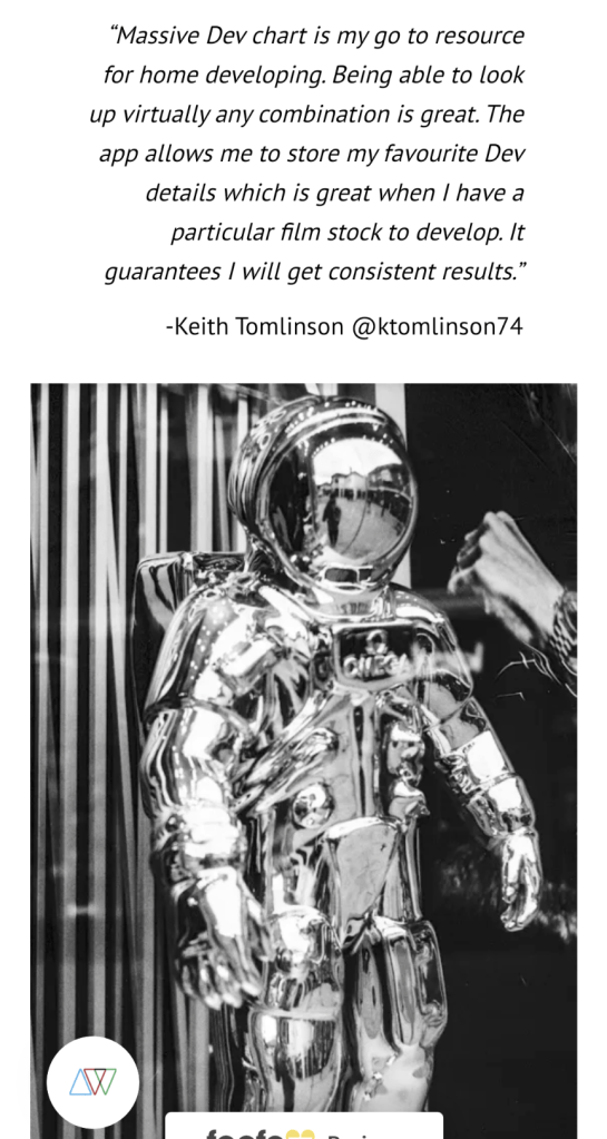 A screen grab of my quote and photograph as featured by Analogue Wonderland