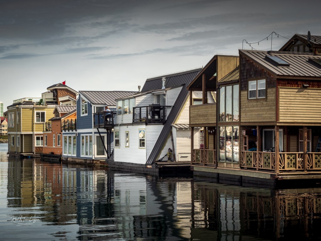A view of the house boats in Victoria Harbour, Canada
